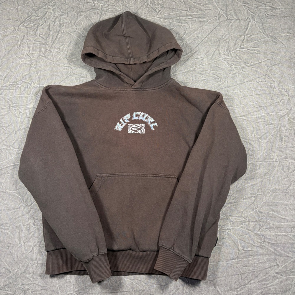Rip Curl Hoodie Kids 12 Brown Graphic Pullover Surf Skater Long Sleeve Fleece
